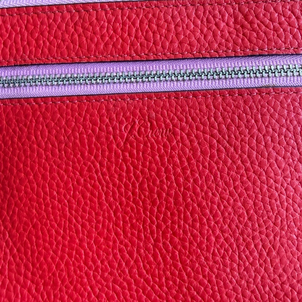 J. Crew Leather Clutch/Pouch in red with pink accents - Picture 2 of 6